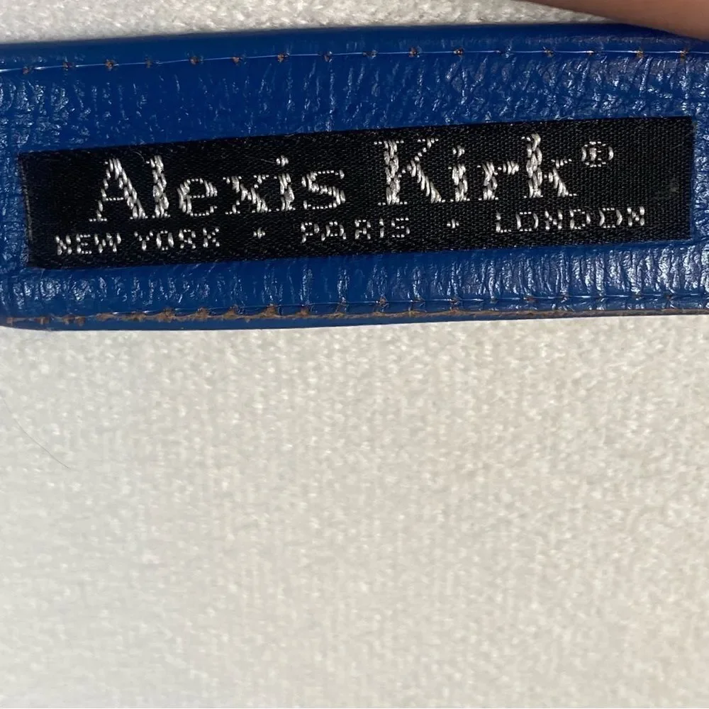 Alexis Kirk NY Paris London Blue Pebble Leather Belt W/Gold Abstract Buckle
